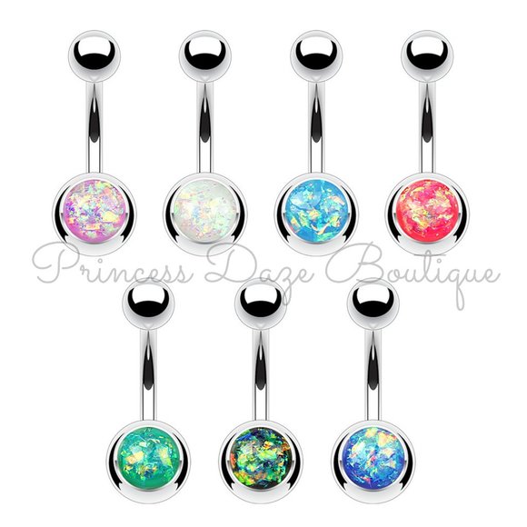 Silver Opal Belly Button Rings‎ - Picture 1 of 9